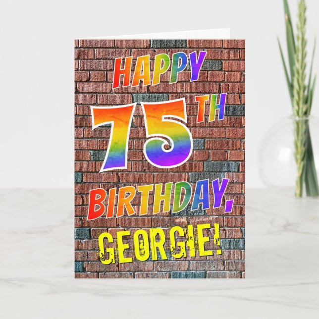 Graffiti Inspired Rainbow Look HAPPY 75TH BIRTHDAY Card (Front)