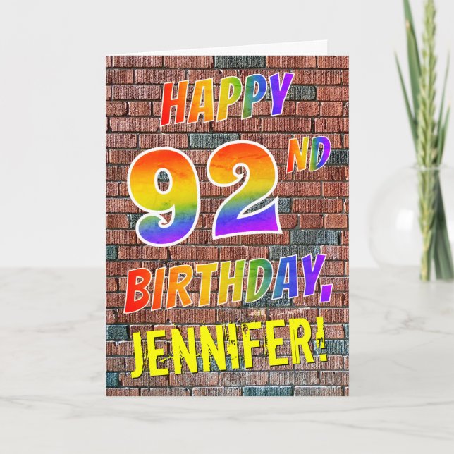 Graffiti Inspired Rainbow Look HAPPY 92ND BIRTHDAY Card (Front)