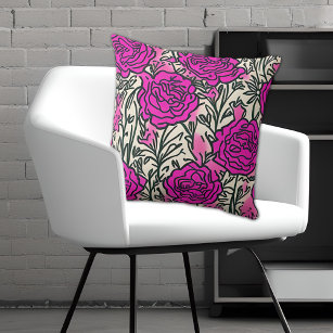 Graffiti Inspired Rose Pattern Pink Black  Cushion