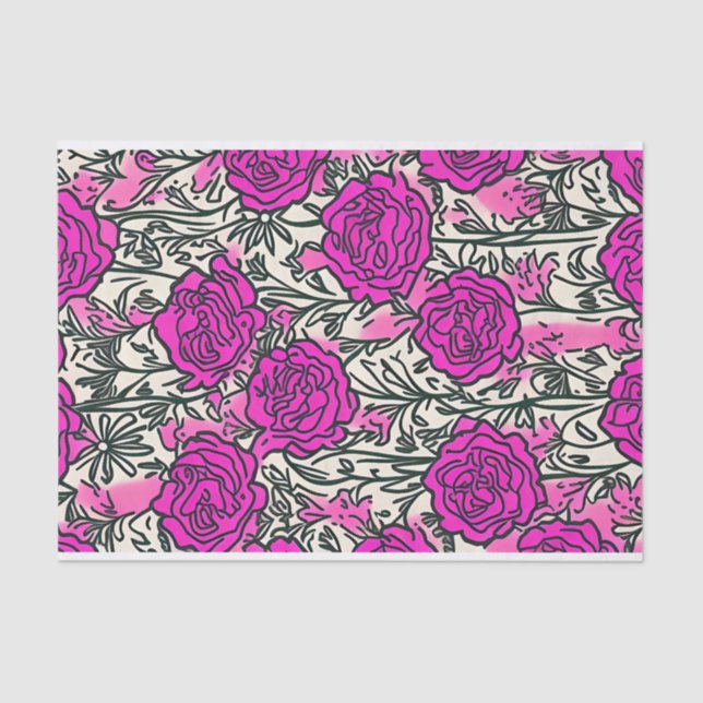 Graffiti Inspired Rose Pattern Pink Black   Tissue Paper (Front)