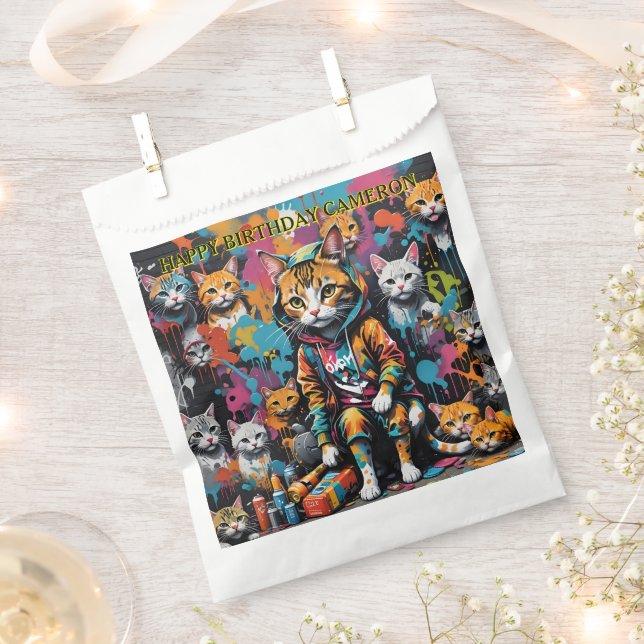 Graffiti Legend Street Cat Add Name Birthday Favour Bags (Clipped)