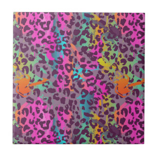 Graffiti Leopard Pattern Colourful Abstract Art Tile
