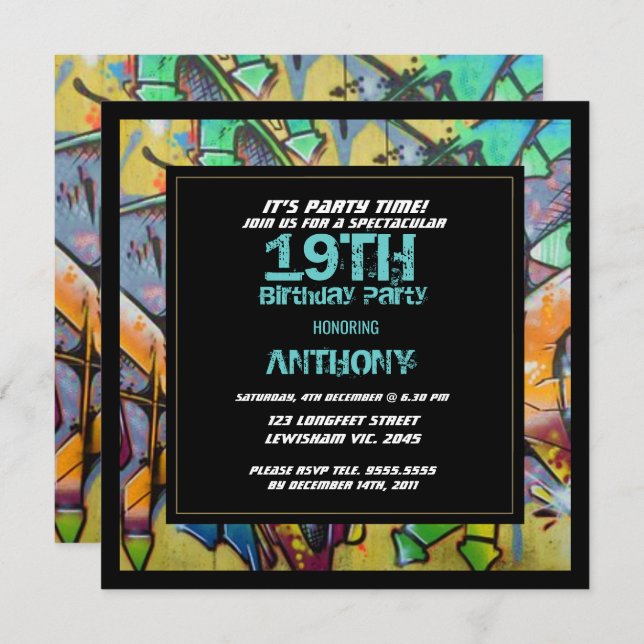Graffiti Letters  Birthday Invitation (Front/Back)