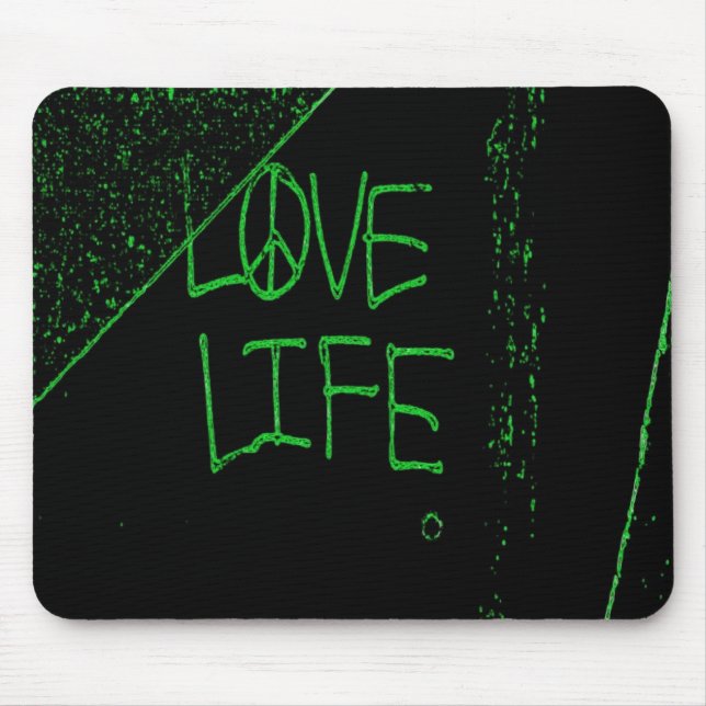 Graffiti "Love Life" Neon Green Mouse Pad (Front)
