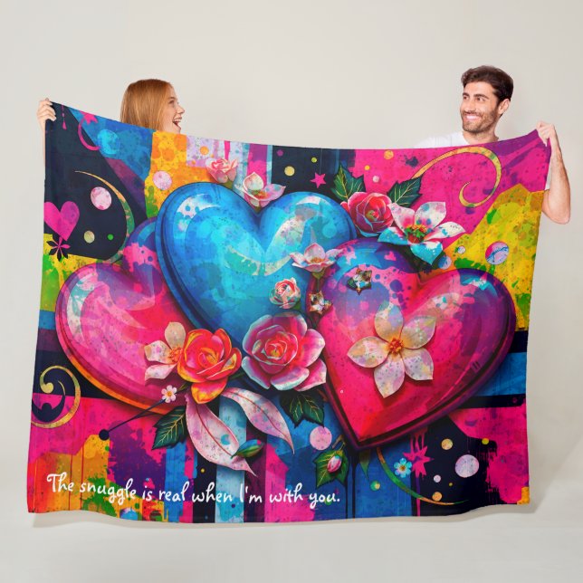 [Graffiti Love}  Romantic Funny Snuggle Throw  Fleece Blanket (In Situ)