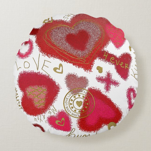 Graffiti Love Round Teens Pillow, Pink Cushion (Front)