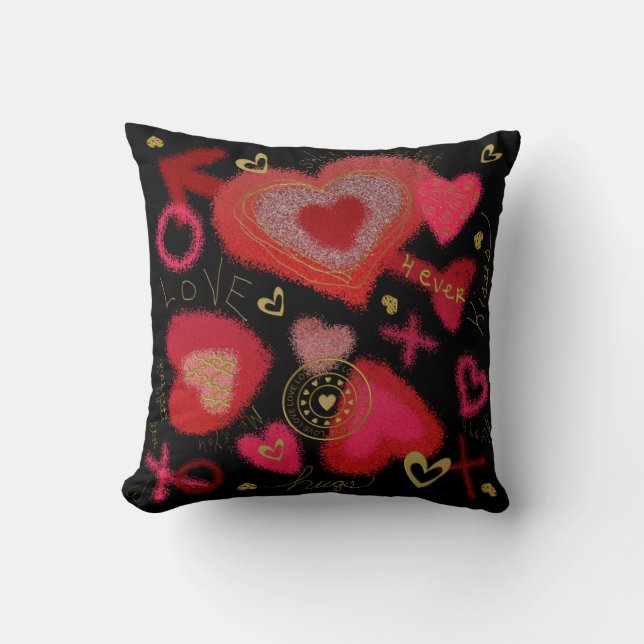 Graffiti Love Teens Throw Pillow, Black Cushion (Front)
