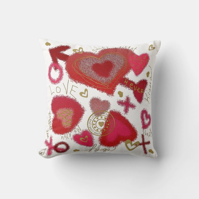 Graffiti Love Teens Throw Pillow, Pink Cushion (Front)