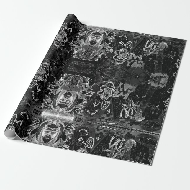 Graffiti Modern Black And White Grunge Pattern Wrapping Paper (Unrolled)