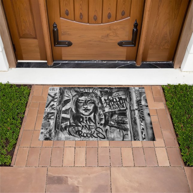 Graffiti Modern Black And White Urban Street Art Doormat (Outdoor)