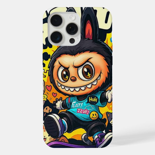 Graffiti Monster Character Skateboarding labubu iPhone Case (Back)