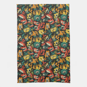 Graffiti Monster Eek Black Halloween (1) Tea Towel
