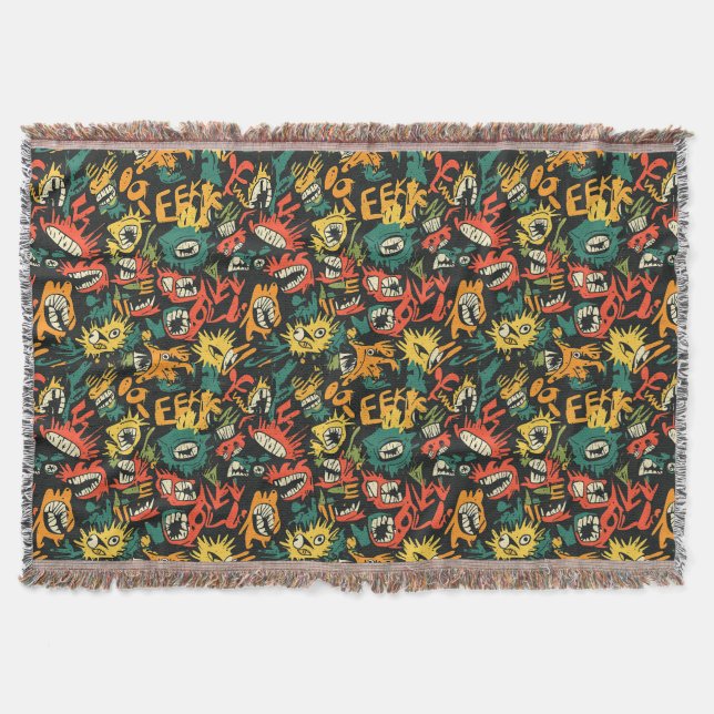 Graffiti Monster Eek Black Halloween (1) Throw Blanket (Front)