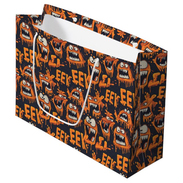 Graffiti Monster Eek Black Halloween (2) Large Gift Bag (Front Angled)