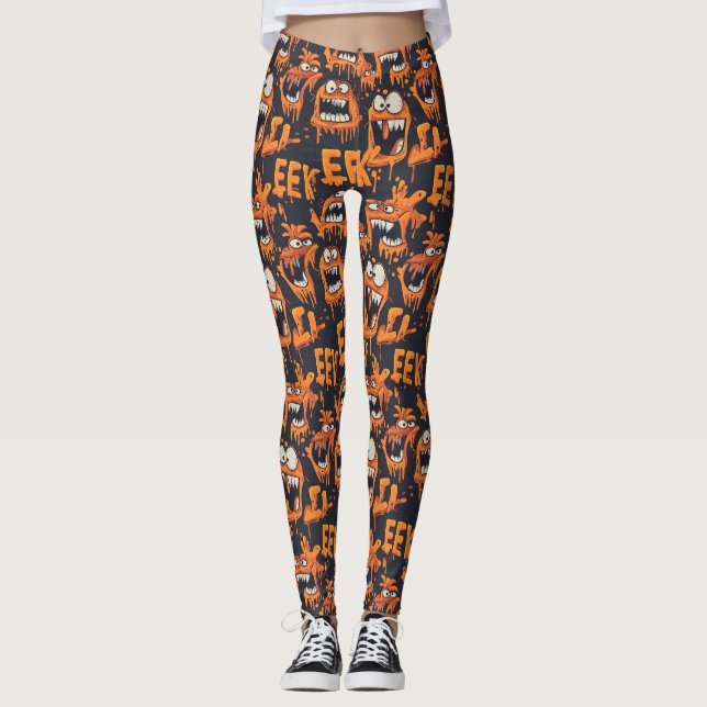 Graffiti Monster Eek Black Halloween (2) Leggings (Front)