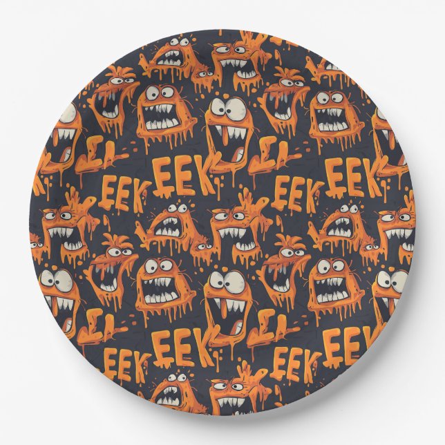 Graffiti Monster Eek Black Halloween (2) Paper Plate (Front)