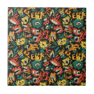 Graffiti Monster Eek Black Halloween Tile