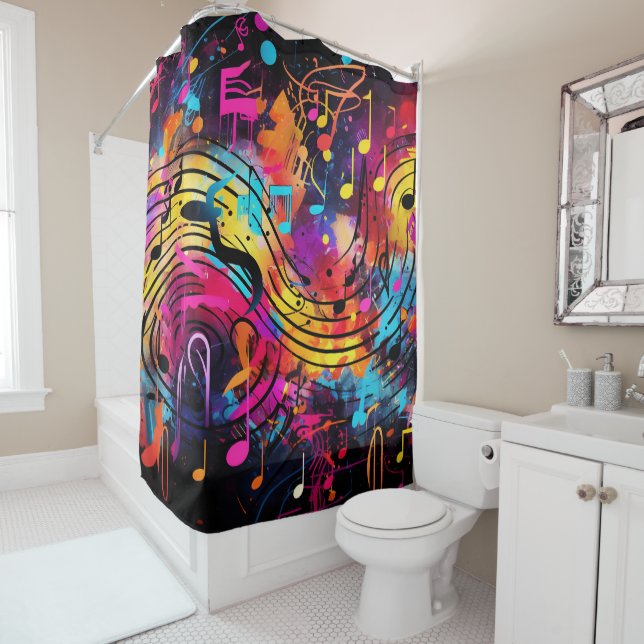 Graffiti Musical Notes Shower Curtain (In Situ)