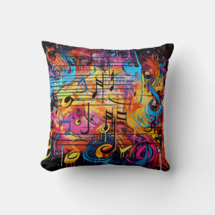 Graffiti Musical Notes Throw Pillow