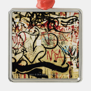Graffiti on a wall metal tree decoration