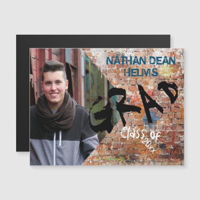 Graffiti On Brick Wall Grad Photo Magnetic Card (Front/Back)