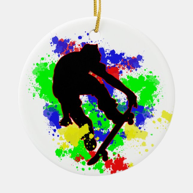 Graffiti Paint Splotches Skater Ceramic Tree Decoration (Front)
