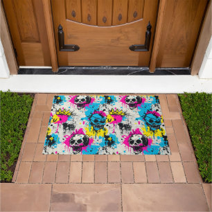 Graffiti Pattern with Neon Colors and Urban Grunge Doormat