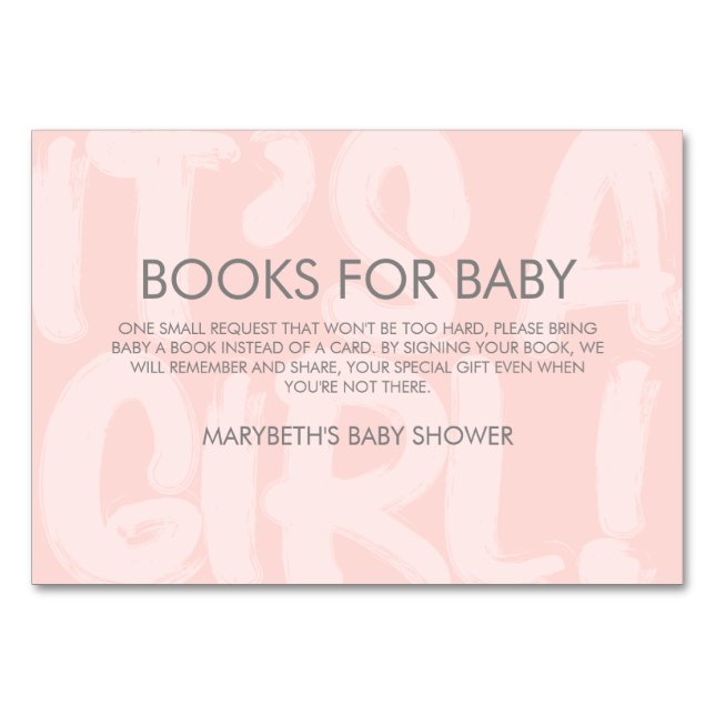 Graffiti Pink Baby Shower Bring A Book Request Table Number (Front)