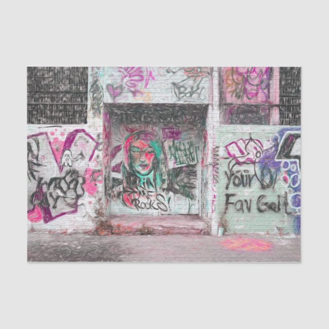 Graffiti Pink Green Grunge Urban Street Wall Art Tissue Paper (Front)