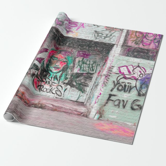 Graffiti Pink Green Grunge Urban Street Wall Art Wrapping Paper (Unrolled)