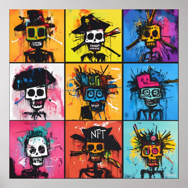 Graffiti Pirate and NFT Characters Bold Urban grid Poster (Front)