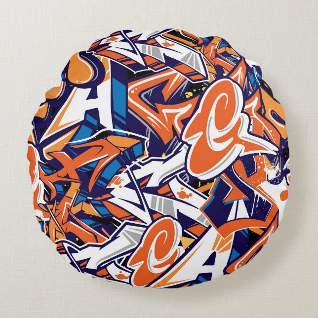 graffiti print teen abstract pattern background  round cushion (Front)