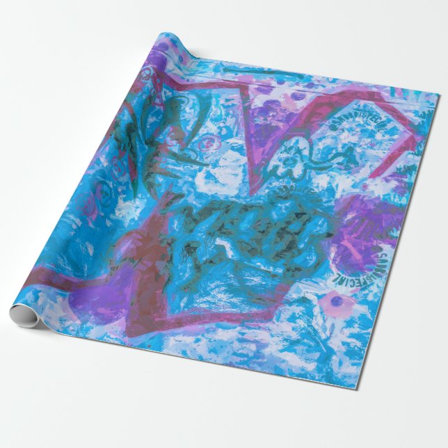 Graffiti Purple Blue Urban Street Painted Wall Art Wrapping Paper (Unrolled)