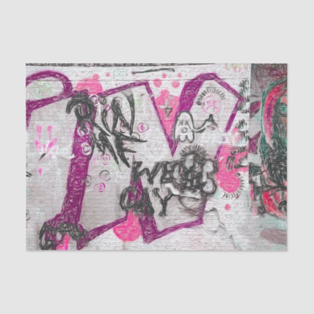 Graffiti Purple White Urban Street Brick Wall Art Tissue Paper (Front)