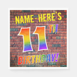 Graffiti Rainbow Look 11TH BIRTHDAY! + Custom Name Napkin
