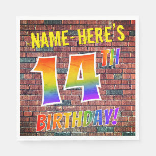 Graffiti Rainbow Look 14TH BIRTHDAY! + Custom Name Napkin