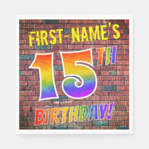Graffiti Rainbow Look 15TH BIRTHDAY! + Custom Name Napkin