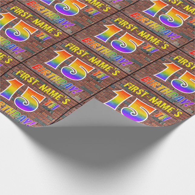 Graffiti Rainbow Look 15TH BIRTHDAY! & Custom Name Wrapping Paper (Corner)