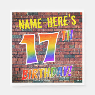 Graffiti Rainbow Look 17TH BIRTHDAY! + Custom Name Napkin