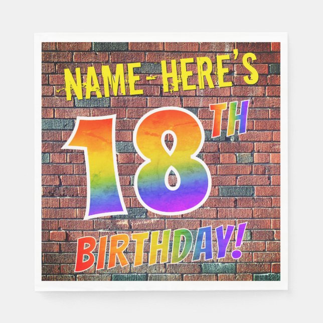 Graffiti Rainbow Look 18TH BIRTHDAY! + Custom Name Napkin (Front)