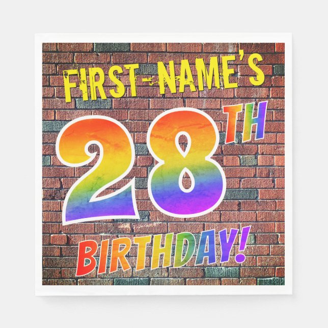 Graffiti Rainbow Look 28TH BIRTHDAY! + Custom Name Napkin (Front)