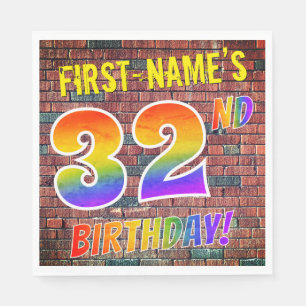 Graffiti Rainbow Look 32ND BIRTHDAY! + Custom Name Napkin