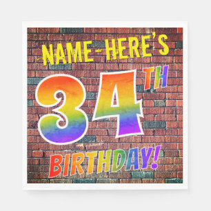 Graffiti Rainbow Look 34TH BIRTHDAY! + Custom Name Napkin
