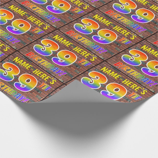 Graffiti Rainbow Look 39TH BIRTHDAY! & Custom Name Wrapping Paper (Corner)