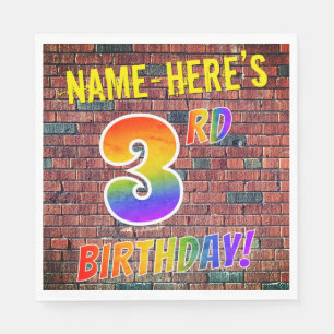 Graffiti Rainbow Look 3RD BIRTHDAY! + Custom Name Napkin