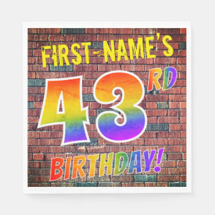 Graffiti Rainbow Look 43RD BIRTHDAY! + Custom Name Napkin