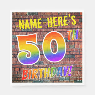 Graffiti Rainbow Look 50TH BIRTHDAY! + Custom Name Napkin