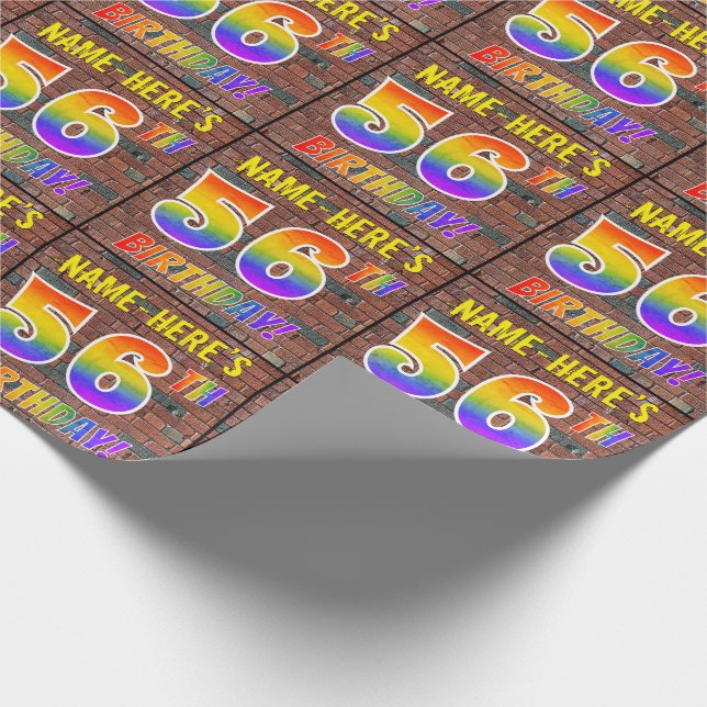 Graffiti Rainbow Look 56TH BIRTHDAY! & Custom Name Wrapping Paper (Corner)