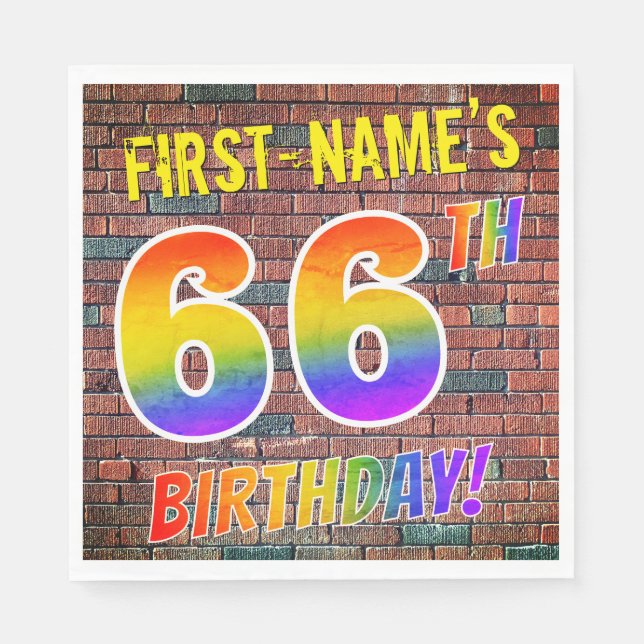 Graffiti Rainbow Look 66TH BIRTHDAY! + Custom Name Napkin (Front)