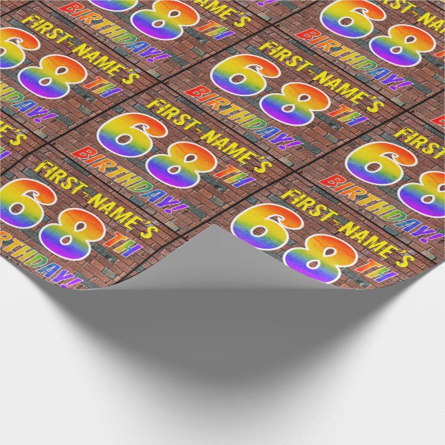 Graffiti Rainbow Look 68TH BIRTHDAY! & Custom Name Wrapping Paper (Corner)